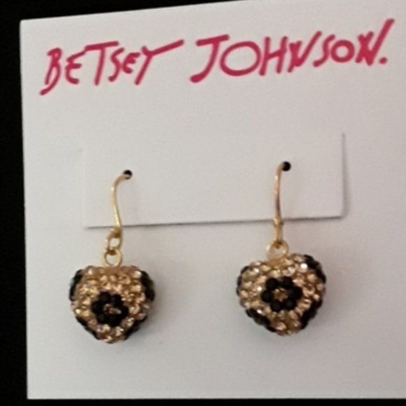 Betsey Johnson Crystals Heart Drop Earrings - Picture 2 of 5